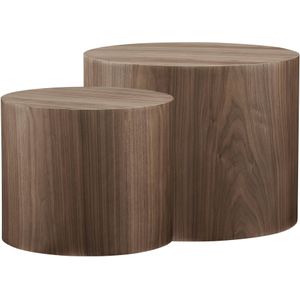 SalesFever salontafel set van 2 | rond | MDF met walnootfineer | B 48/38 x D 48/38 x H 38/32 cm | Notenhout - bruin Vervaardigd hout 367612