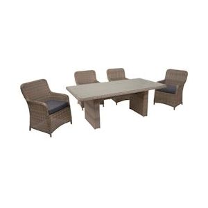 Mendler Poly rotan set HWC-E98, balkon/tuin/lounge set zitgroep, gesponnen poly halfrond rotan beige kussens grijs - beige Kunststof 69083+2x69084