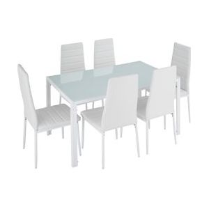 tectake Eettafelset Brandenburg tafel en 6 stoelen - wit/wit - 404382 - wit Staal 404382