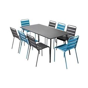 Oviala Business Metalen terrastafel en 8 stoelen in grijs en blauw - blauw Staal 106904