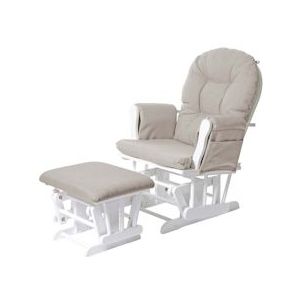 Mendler Relaxfauteuil HWC-C76, schommelstoel met kruk ~ stof/textiel, crème, frame wit - beige Textiel 68389