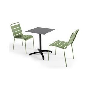 Oviala Business Set donkergrijze laminaat tuintafel en 2 cactusgroene stoelen - Oviala - groen Metaal 108183