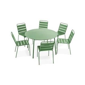 Oviala Business Ronde tuintafel en 6 stoelen in cactusgroen metaal - groen Staal 106037