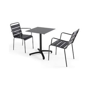 Oviala Business Set van grijze leisteen laminaat tuintafel en 2 grijze fauteuils - Oviala - grijs Metaal 107748