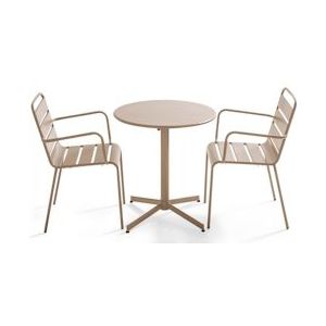 Oviala Business Set van tuintafel en 2 taupe metalen fauteuils - Oviala - grijs Staal 105408