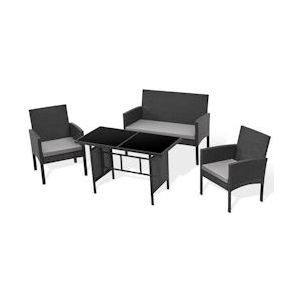 SVITA BROOKLYN XL rotan tuinset met tafel, 2x fauteuils, 2-zitsbank zwart - zwart Kunststof 91932