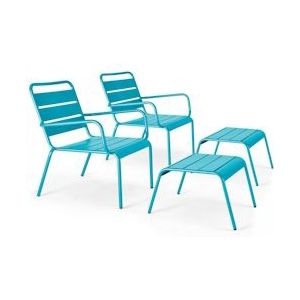 Oviala Business Set van 2 relaxfauteuils met voetsteun van blauw metaal - blauw Staal 107088