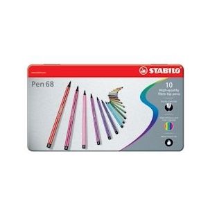 STABILO Pen 68 viltstift, metalen doos van 10 stiften in geassorteerde kleuren - 6810-6