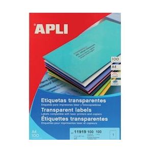 Apli Transparante etiketten ft 210 x 297 mm (b x h), 100 stuks, 1 per blad, doos van 100 blad - 8410782119197