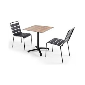 Oviala Business Set van licht eiken laminaat tuintafel en 2 grijze stoelen - Oviala - grijs Metaal 108162