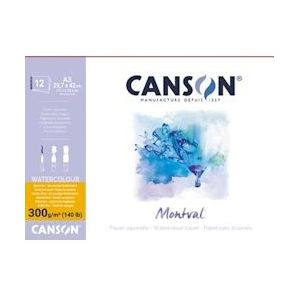CANSON Montval aquarelpapier, wit met fijne korrel 300 g/m², ft A3, blok met 12 vellen - blauw Papier 3148958073206