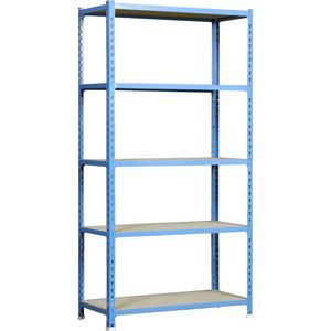 SimonRack Schroefloos metalen rek Maderclick 5 planken. Kleur blauw/hout 2000x1200x500 mm - blauw Metaal 8425437077562