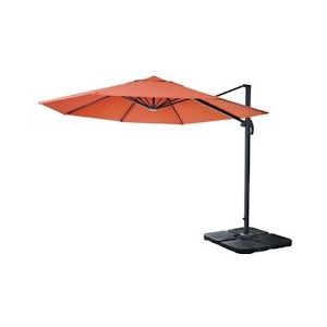 Mendler Zweefparasol HWC-A96, parasol, rond Ø 3m polyester aluminium/staal 23kg ~ terracotta met voet, draaibaar - oranje Textiel 138539+31831+122472