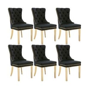Merax eetkamerstoel, set van 6, keukenstoel, woonkamerstoel 6 stuks, gestoffeerde stoel, steunpoten van verguld roestvrij staal, fluweel, zwart - zwart Multi-materiaal WF317815AAS-6