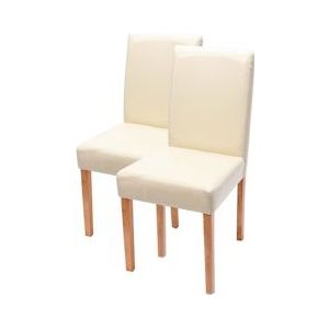 Mendler Set van 2 eetkamerstoelen Keukenstoel Littau ~ leer, crème, lichtgekleurde poten - beige Synthetisch materiaal 7977