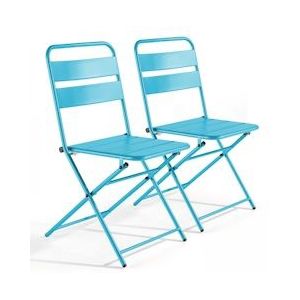 Oviala Business Set van 2 blauwe metalen klapbare terrasstoelen - blauw Staal 106548