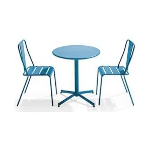 Oviala Business Set van tafel en 2 bistrostoelen in turquoise metaal - Oviala - blauw Staal 109497