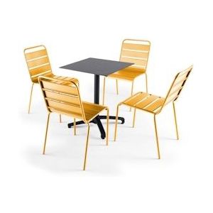 Oviala Business Set van donkere leisteen laminaat tuintafel en 4 gele stoelen - geel Metaal 108212