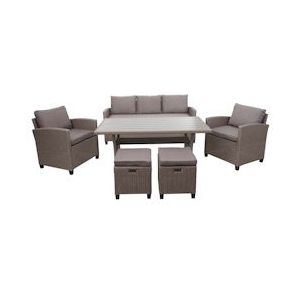 Mendler Poly rotan set HWC-E95, tuin/lounge set zitgroep, gesponnen poly halfrond rotan ~ grijsbruin, grijze kussens - grijs Kunststof 69076+69077+69078