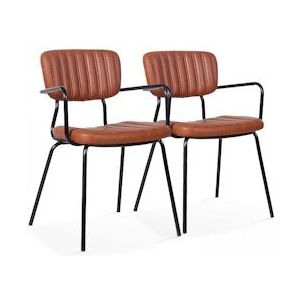 Oviala Business Set van 2 stoelen met armleuningen van donkerbruin gecoat textiel - bruin Textiel 108248