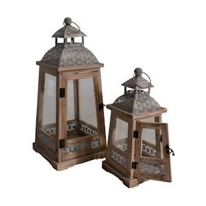 Windlicht Letland hout, Set - 8714365474414