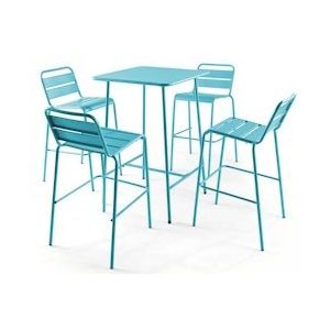Oviala Business Set van bartafel en 4 hoge stoelen in blauw metaal - Oviala - blauw Staal 106200