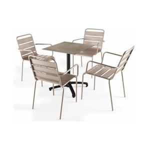 Oviala Business Set van beige marmeren laminaat terrastafel en 4 taupe fauteuils - Oviala - grijs Metaal 110172