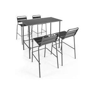 Oviala Business Set van 4 grijze metalen barstoelen en een hoge tafel - Oviala - grijs Staal 106896
