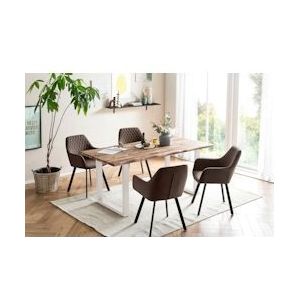 SalesFever 5-delige | acacia tafelblad - naturel | metalen frame - wit | 4x fluwelen stoelen - bruin, zwart | 160 x 90 cm - 369654