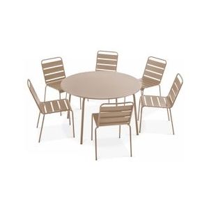Oviala Business Ronde tuintafel en 6 stoelen in taupe metaal - grijs Staal 105626