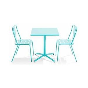 Oviala Business Liggende tuintafel en 2 turquoise stoelen - Oviala - blauw Staal 109474