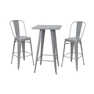 Mendler Set bartafel + 2x barkrukken HWC-A73, barstoel bartafel, metalen industrieel ontwerp ~ grijs - grijs Metaal 57908+59868+59868
