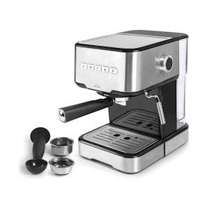 Lacor 69256 - Espresso -koffiezetapparaat met 2 koffie -uitgangen en warmte/schuimfunctie, geschikt voor gemalen koffie en dat, 21x26'5x30 cm - zilver 8414271692567