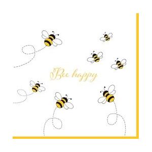 PAPSTAR, Servetten 3-laags 1/4 vouw 33 cm x 33 cm wit "Bee Happy" - geel Papier 4002911429570