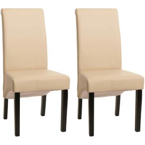 Mendler Set van 2 eetkamerstoelen Keukenstoel Stoel M37 ~ Leer, crème, donkere poten - beige Leer 20073