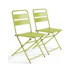 Oviala Business Set van 2 groene metalen klapbare terrasstoelen - groen Staal 106549