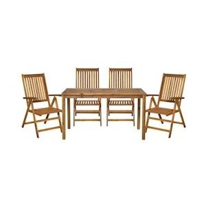 Möbilia 5-delige tuinzitgroep | 1 tafel, 4 stoelen | opklapbaar en verstelbaar | acaciahout naturel | 31020019 | Serie GARTEN - beige Hout 31020019