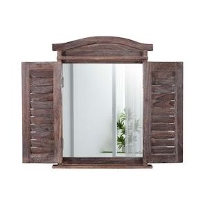 Mendler Wandspiegel raam met luiken 53x42x5cm ~ bruin shabby - bruin Massief hout 30348