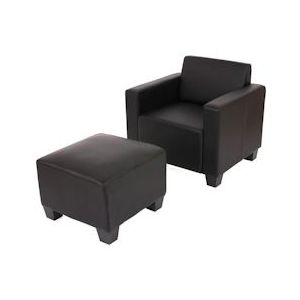 Mendler Modulaire fauteuil loungestoel met voetenbank Lyon, kunstleer ~ zwart - zwart Synthetisch materiaal 21705+21702