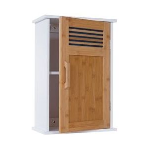 Mendler Wandkast HWC-A85, Badkamer Wandkast Bamboe, 52x35x21cm wit - bruin Bamboe 57143