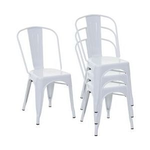 Mendler Set van 4 stoelen HWC-A73, bistrostoel stapelbaar, metalen industrieel ontwerp stapelbaar ~ wit - wit Metaal 70792