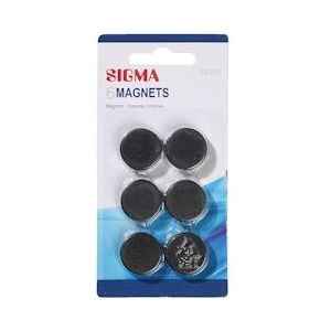 SIGMA Magneten, polystyreen, Ø 2,4 cm, zwart, 6 stuks - zwart Multi-materiaal 983261