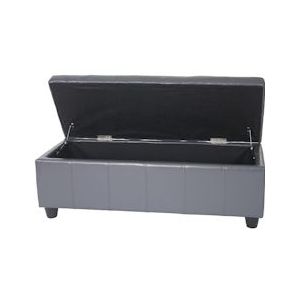 Mendler Opbergkist bank Kriens, leer + kunstleer, 112x45x45cm ~ grijs - grijs Leer 22902+0