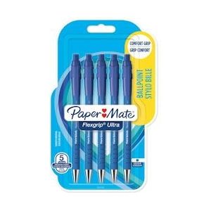 Paper Mate balpen Flexgrip Ultra RT medium, blister van 5 stuks, blauw - blauw 8008285024997