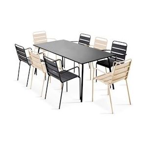 Oviala Business Set tuintafel en 8 stoelen in ivoor en grijs metaal - beige Staal 109277