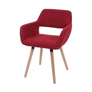 Mendler Eetkamerstoel HWC-A50 II, stoel keukenstoel, retro jaren 50 design ~ textiel, paars, lichte poten - rood Massief hout 59098