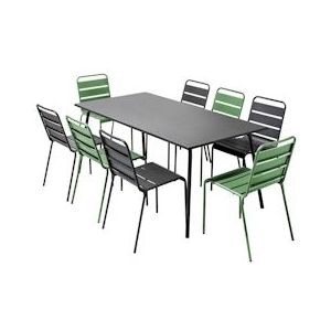 Oviala Business Set van grijs en cactusgroen metalen terrastafel en 8 stoelen - groen Staal 106903