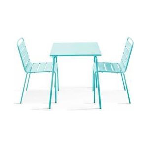 Oviala Business Vierkante tuintafel en 2 turquoise stalen stoelen - Oviala - blauw Staal 109155