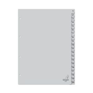 Kangaro tabblad A4 cijfers PP 120 micron 4r. 20 delig grijs - grijs Polypropyleen, kunststof G420C