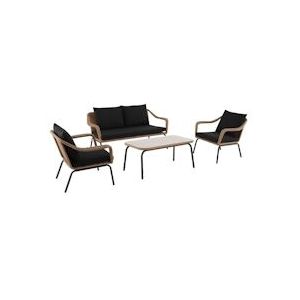 METRO Professional Bankstel, 4-delig, staal/ PE rotan, 1 x salontafel, 1 x 2-zits bank, 2 x enkele  zitstoelen, inclusief kussens - meerkleurig 248771